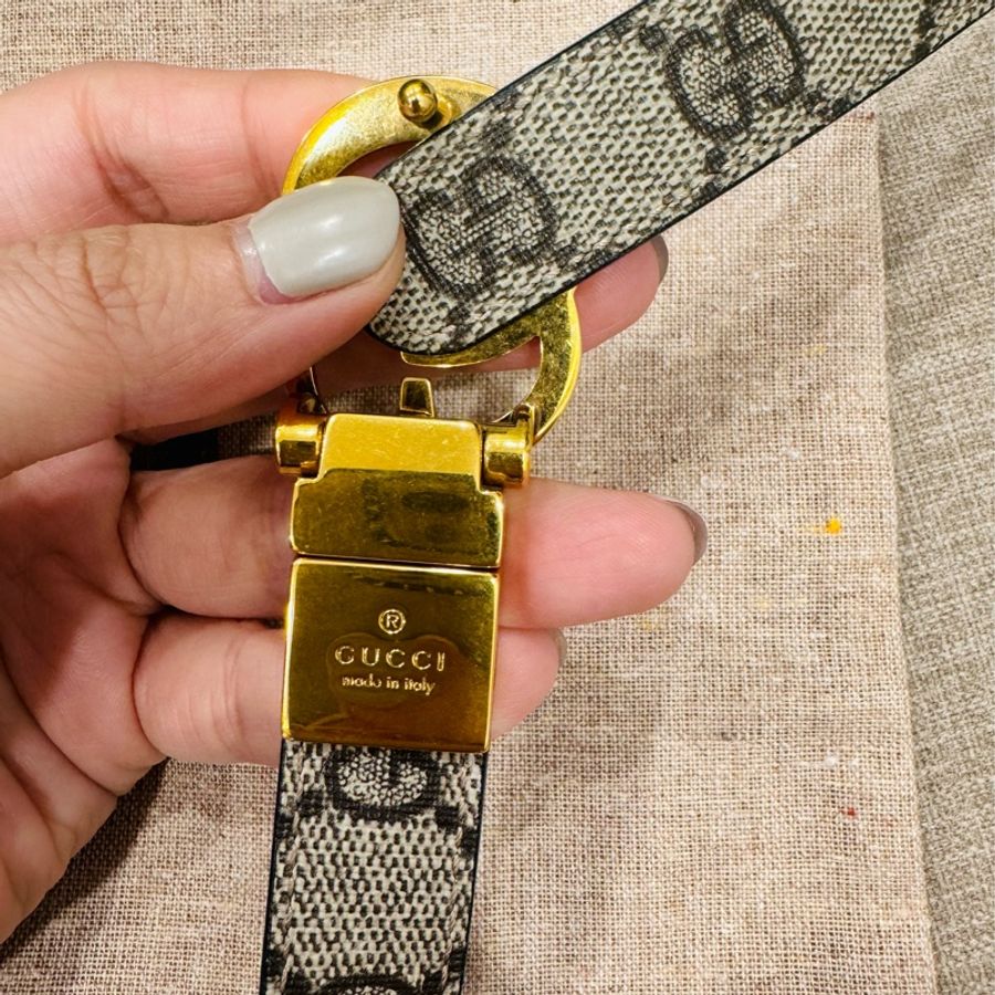 GUCCI 古馳 GG經典雙G LOGO印花雙面窄版皮帶(駝色/黑)-3
