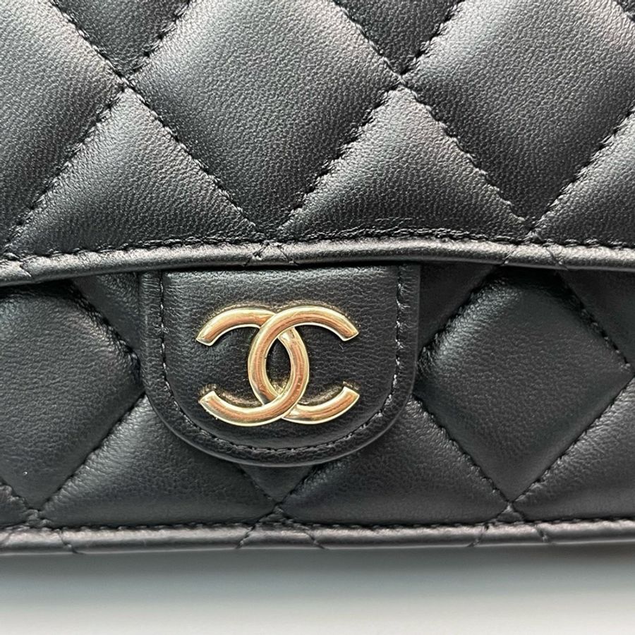 Chanel 24p 黑金羊皮mini handle cf woc手柄款-2
