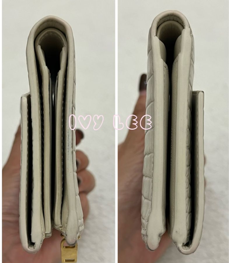 SAINT LAURENT 閃亮小牛皮鱷魚壓紋 Monogram Uptown 皮夾 白色復古短夾582296 二手精品-15