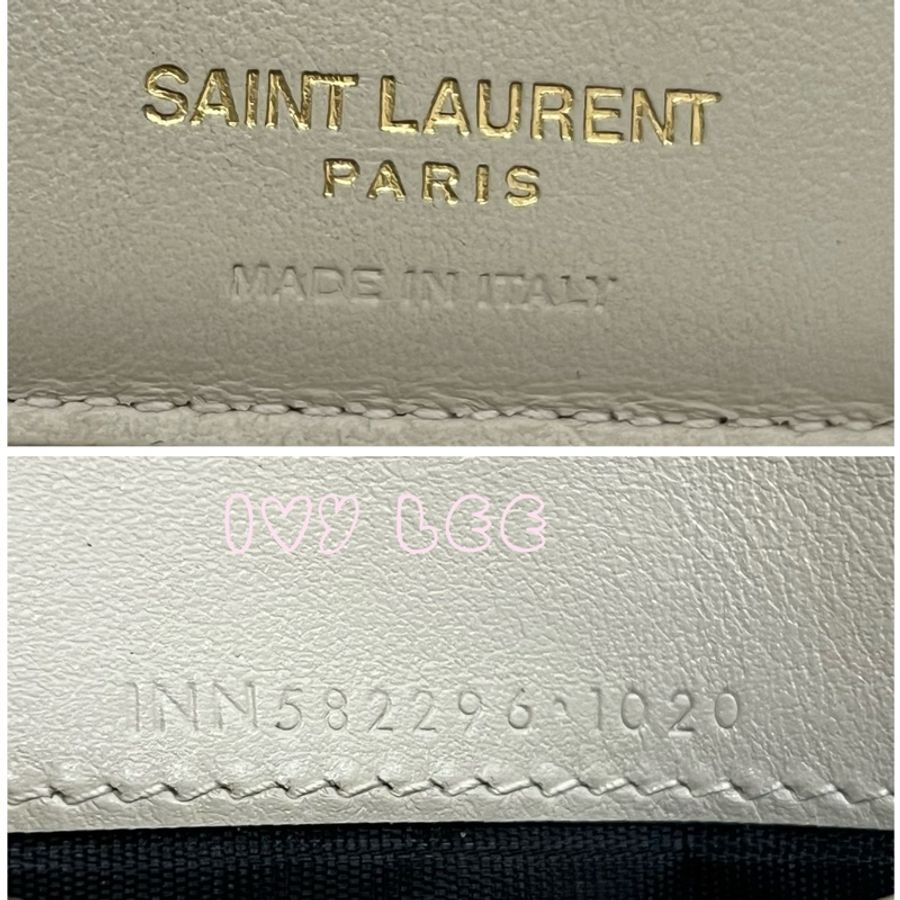 SAINT LAURENT 閃亮小牛皮鱷魚壓紋 Monogram Uptown 皮夾 白色復古短夾582296 二手精品-16