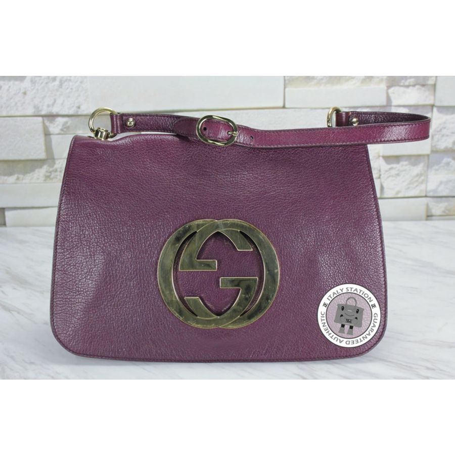 Gucci 131034 Interlocking G Buckle Purple Leather Shoulder Bags Ghw-0