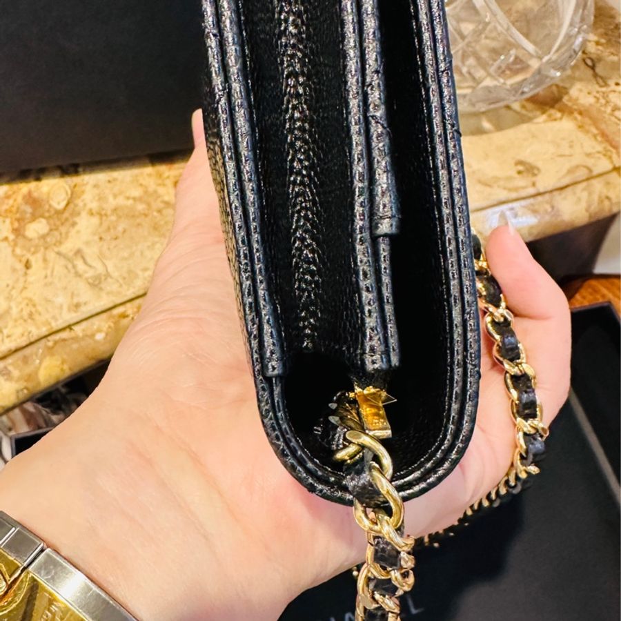 CHANEL 香奈兒 荔枝牛皮黑金 WOC 晶片款-11