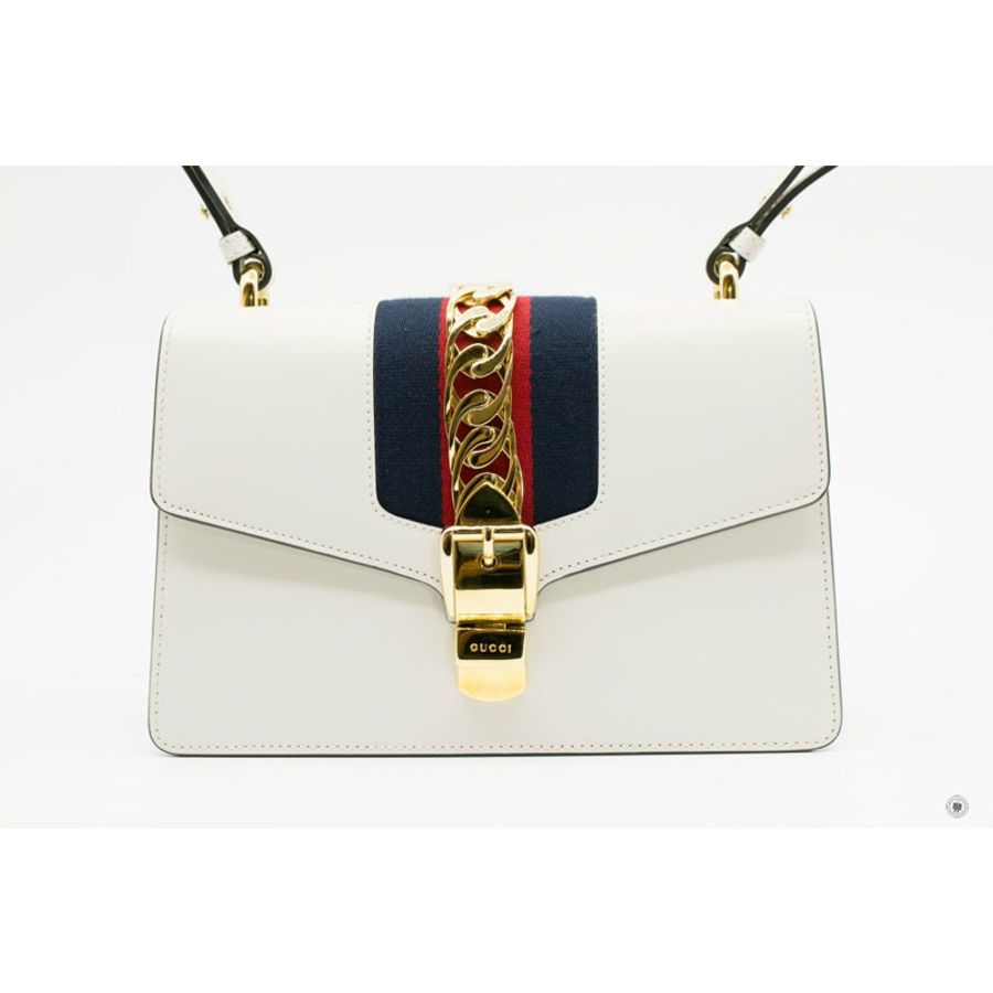 Gucci 421882CVLEG Sylvie White / 8605 Leather Small Shoulder Bags Ghw-0