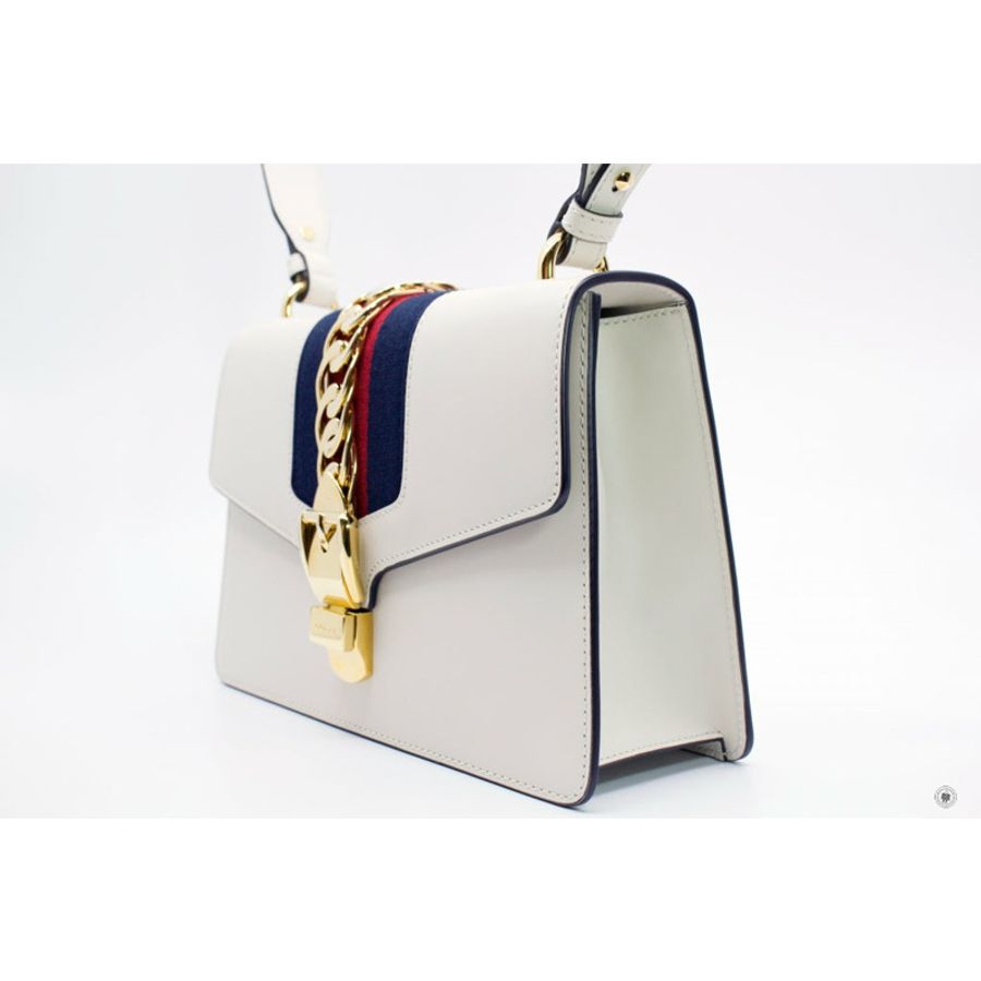 Gucci 421882CVLEG Sylvie White / 8605 Leather Small Shoulder Bags Ghw-2