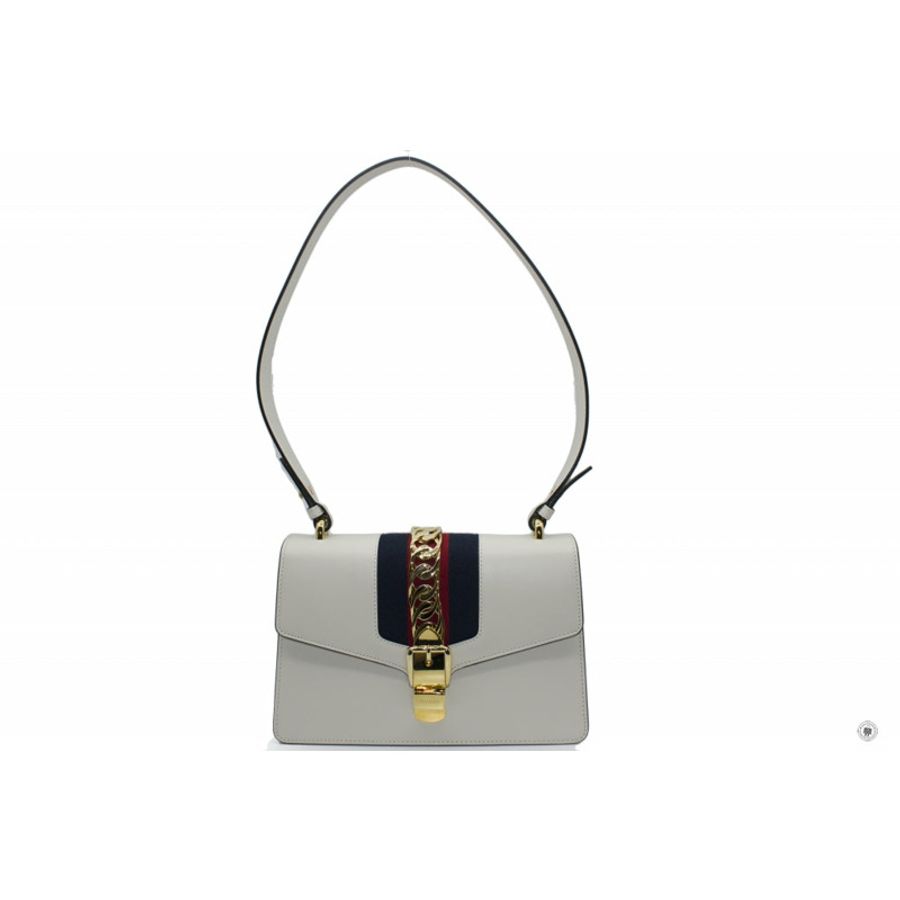 Gucci 421882CVLEG Sylvie White / 8605 Leather Small Shoulder Bags Ghw-4