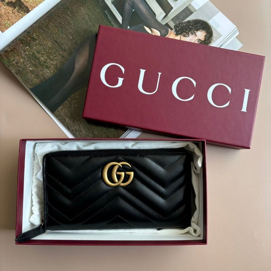 ::GUCCI:: 黑MARMONT 拉鍊長夾-0