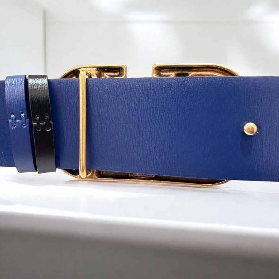 VALENTINO 金扣雙面皮帶/黑藍/4CM-3