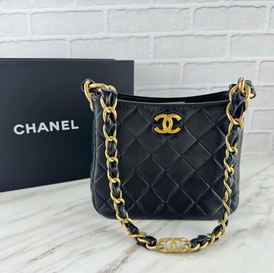 Chanel 24s 黑金 hobo bag 單肩包/腋下包-5