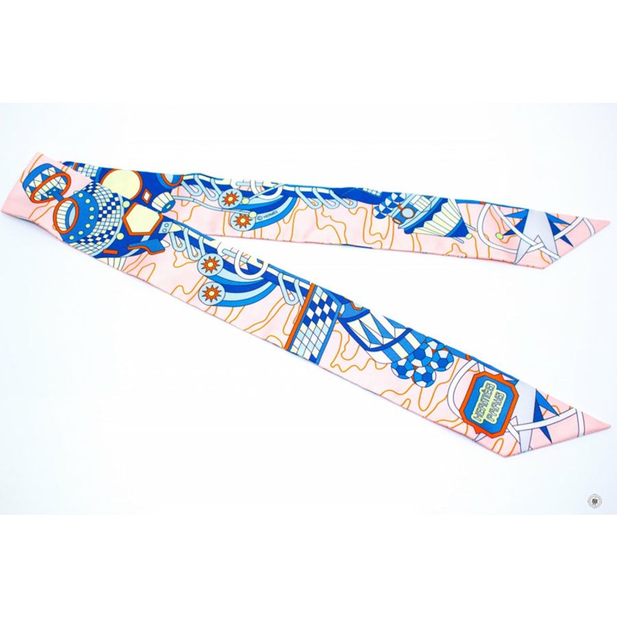 Hermes 063707S Odyssey Twilly Rose Pale/blue/jaune Soufre / 04 Silk Twilly-0