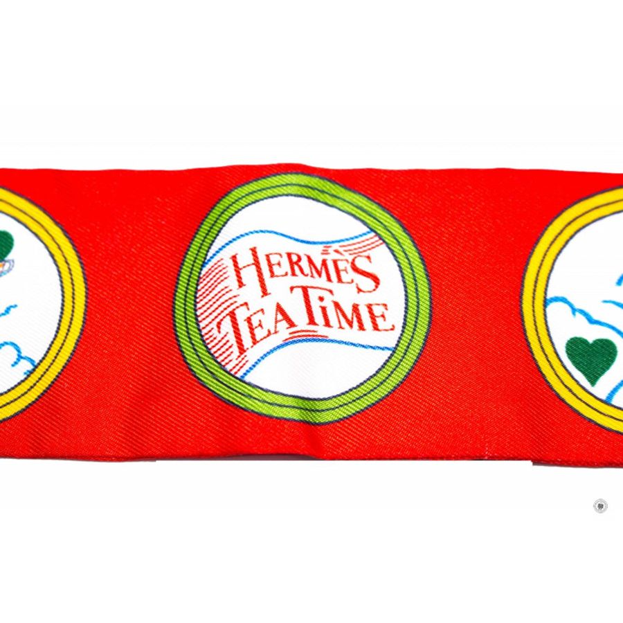 Hermes 063782S Tea Time Cm/rouge Vif/vert / 6 Silk 5X86 CM Twilly-1