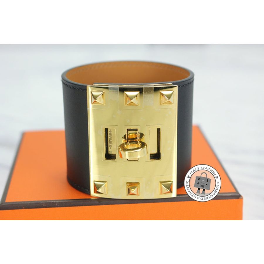 Hermes 066137 Kelly Dog Extreme (size S) Black / CC89 Chamonix 2.25" Diameter Bracelet Ghw-0