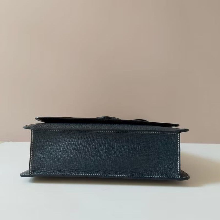 【LA LUNE】稀有中古二手Loewe海軍藍黑色插葉凱莉側背孭斜皮革小包單肩手袋 Vintage-4