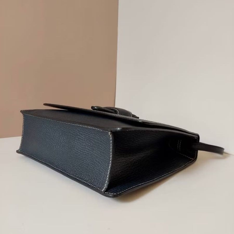 【LA LUNE】稀有中古二手Loewe海軍藍黑色插葉凱莉側背孭斜皮革小包單肩手袋 Vintage-6