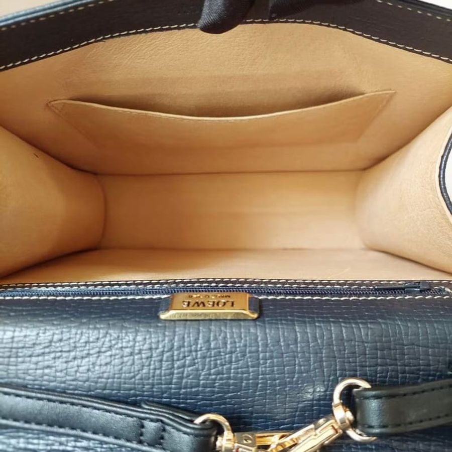 【LA LUNE】稀有中古二手Loewe海軍藍黑色插葉凱莉側背孭斜皮革小包單肩手袋 Vintage-8