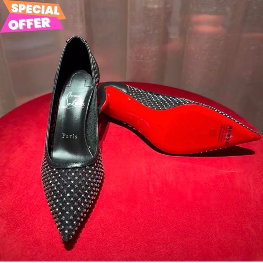 Christian Louboutin Apostropa Mesh Strass高跟紅底鞋 黑色 EU 37/38/38.5/39 8公分高 楊冪同款《當季專櫃正售★全新商品 》-0