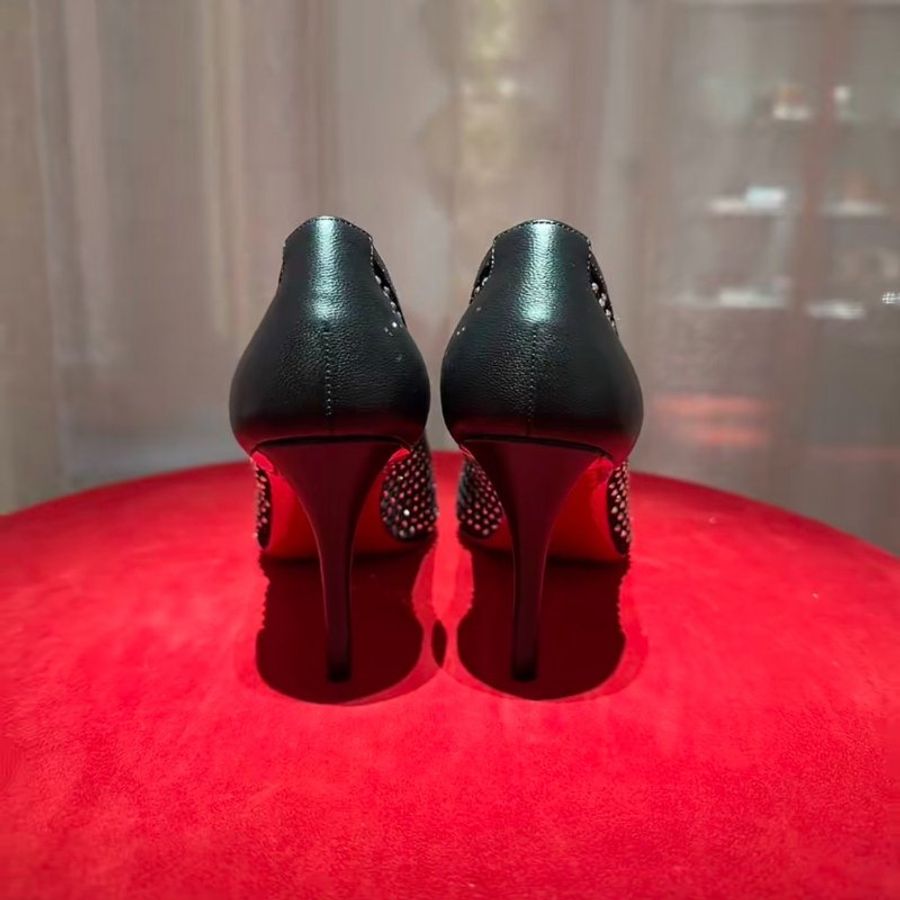 Christian Louboutin Apostropa Mesh Strass高跟紅底鞋 黑色 EU 37/38/38.5/39 8公分高 楊冪同款《當季專櫃正售★全新商品 》-3