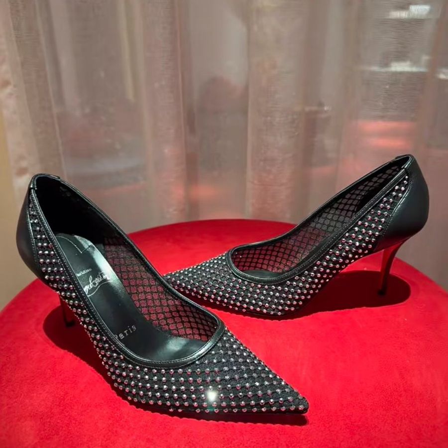 Christian Louboutin Apostropa Mesh Strass高跟紅底鞋 黑色 EU 37/38/38.5/39 8公分高 楊冪同款《當季專櫃正售★全新商品 》-5