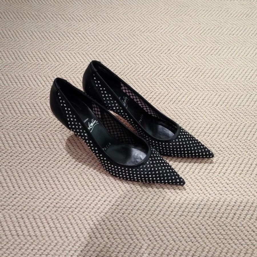 Christian Louboutin Apostropa Mesh Strass高跟紅底鞋 黑色 EU 37/38/38.5/39 8公分高 楊冪同款《當季專櫃正售★全新商品 》-8