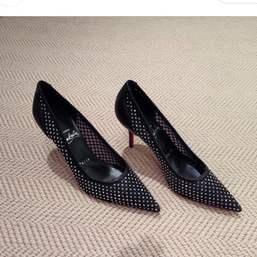 Christian Louboutin Apostropa Mesh Strass高跟紅底鞋 黑色 EU 37/38/38.5/39 8公分高 楊冪同款《當季專櫃正售★全新商品 》-9