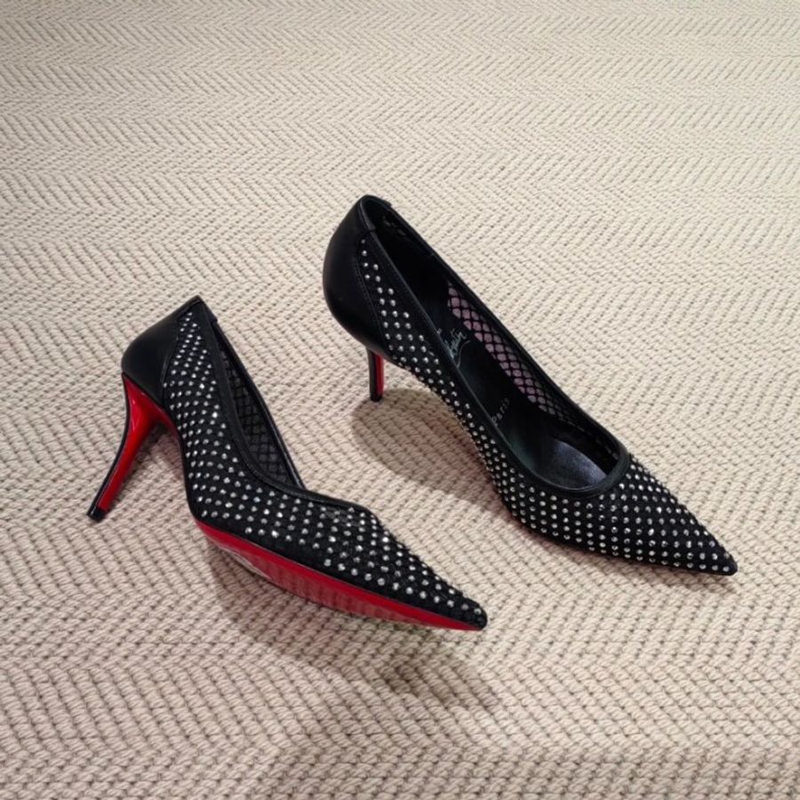 Christian Louboutin Apostropa Mesh Strass高跟紅底鞋 黑色 EU 37/38/38.5/39 8公分高 楊冪同款《當季專櫃正售★全新商品 》-10