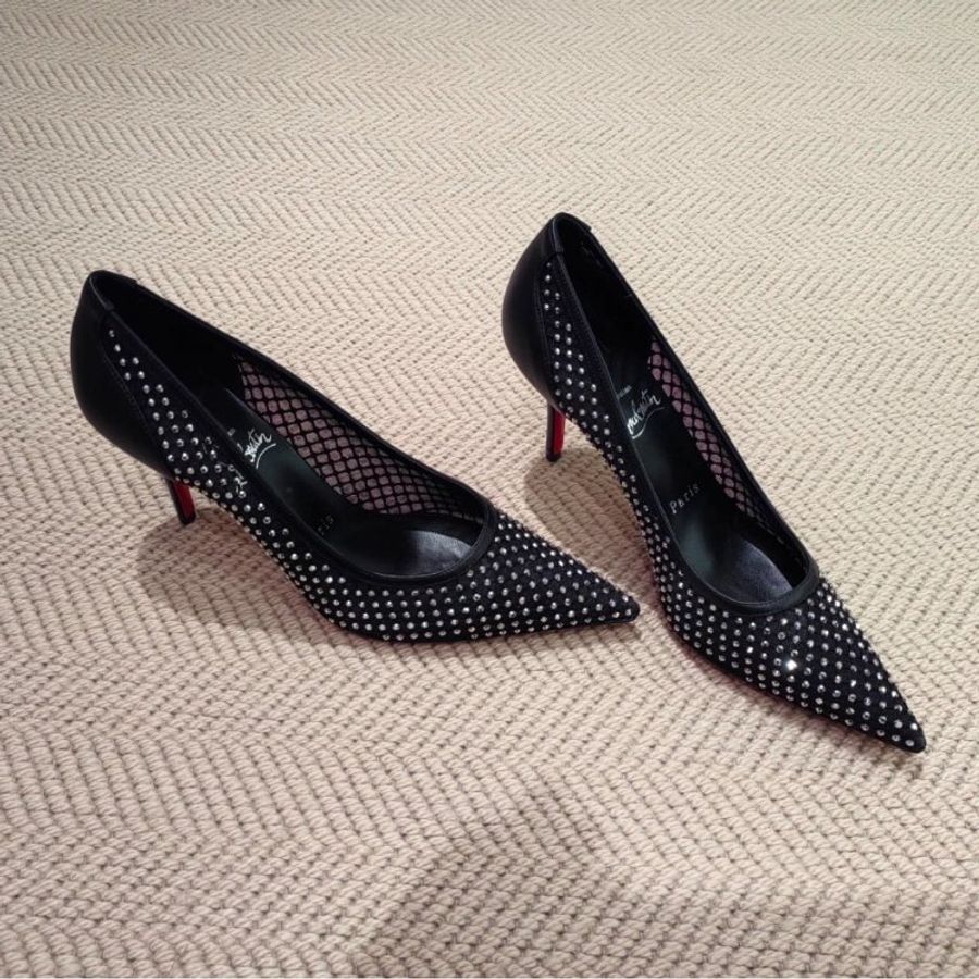 Christian Louboutin Apostropa Mesh Strass高跟紅底鞋 黑色 EU 37/38/38.5/39 8公分高 楊冪同款《當季專櫃正售★全新商品 》-11