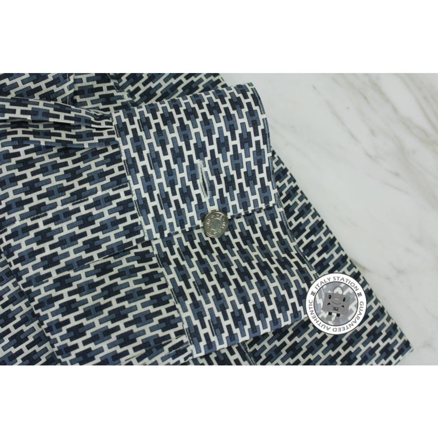 Hermes 436225HB Chem Ajustee Imprimee Etriers EN Cavale Marine / 01 Cotton 15 1/2, 39 Shirts Phw-2