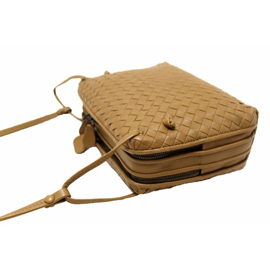 Bottega Veneta Brown Woven Lambskin Leather Medium Loop Camera Bag-11