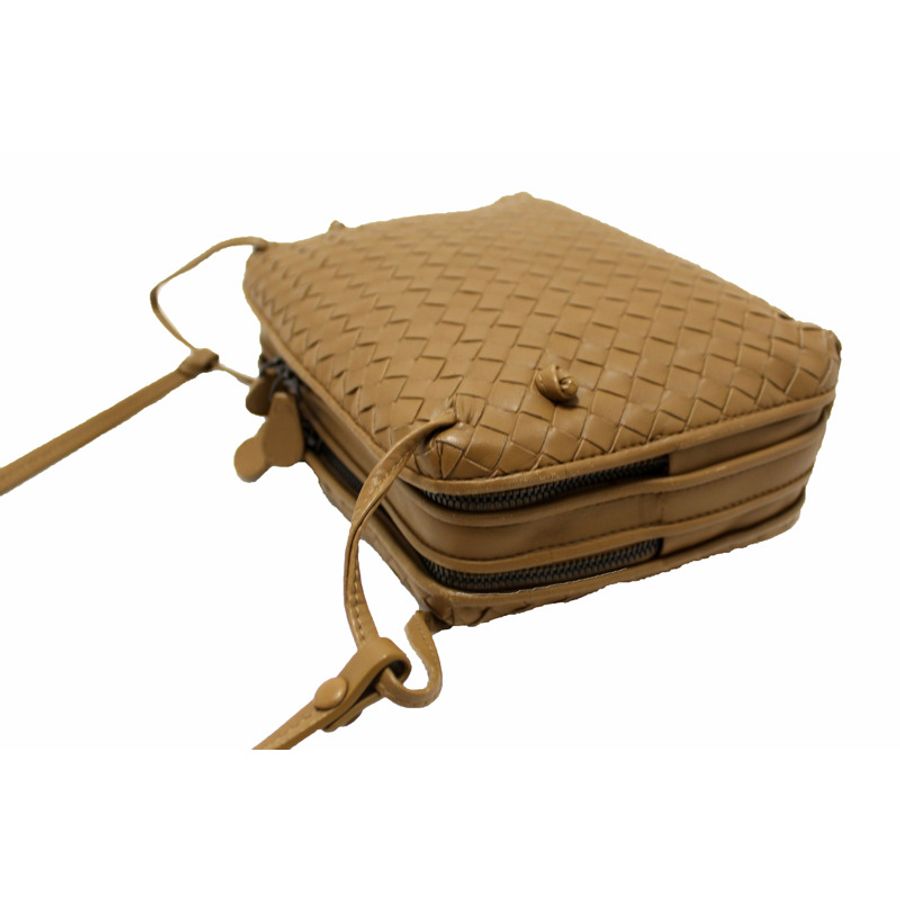 Bottega Veneta Brown Woven Lambskin Leather Medium Loop Camera Bag-13
