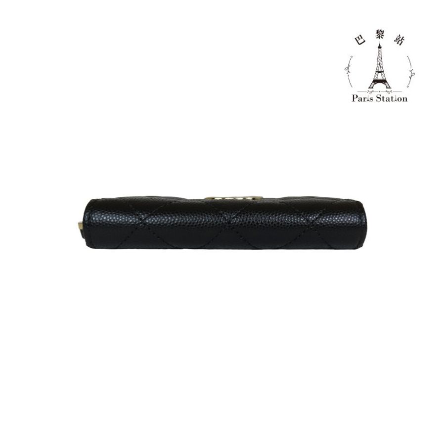 【巴黎站二手名牌專賣店】＊現貨＊CHANEL 香奈兒 真品＊AP3131黑荔枝金條紋雙C內賽車旗幟零錢包-2