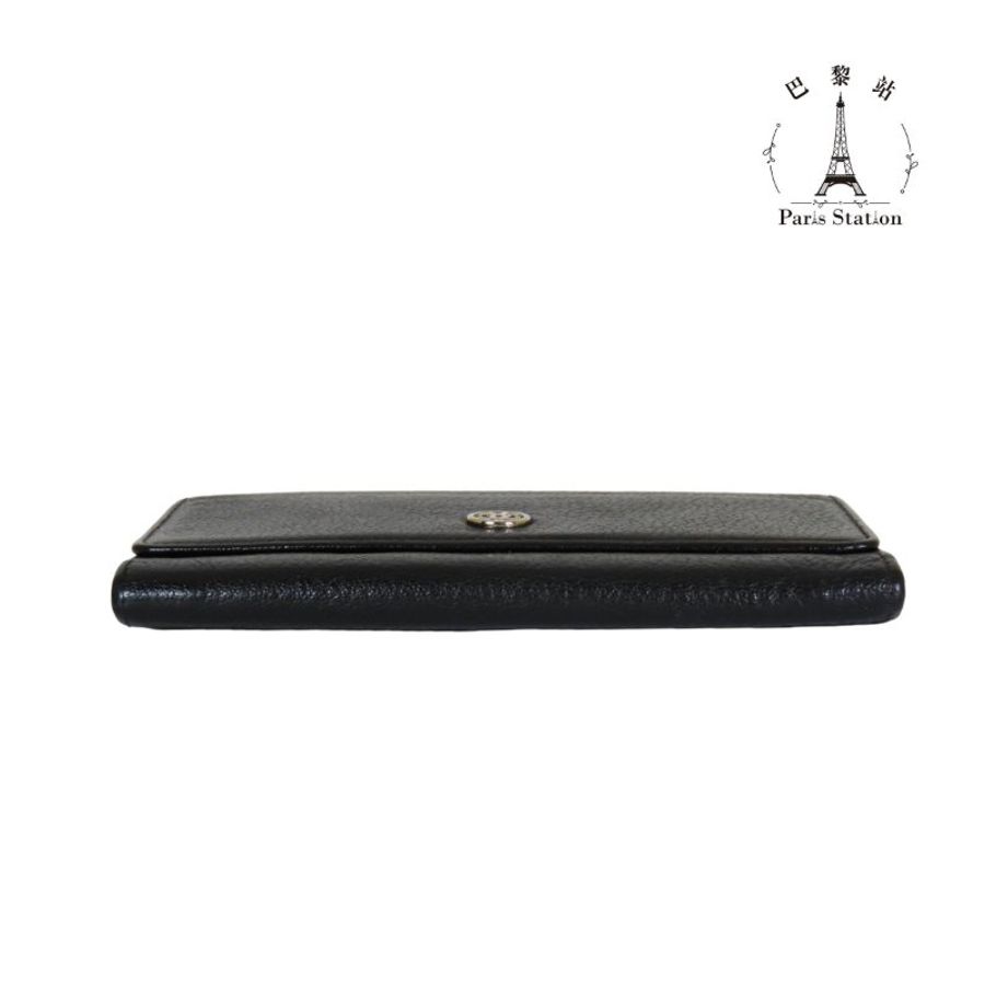 【巴黎站二手名牌專賣店】＊現貨＊CHANEL 香奈兒 真品＊黑牛皮銀圓雙C LOGO釦式中夾-2