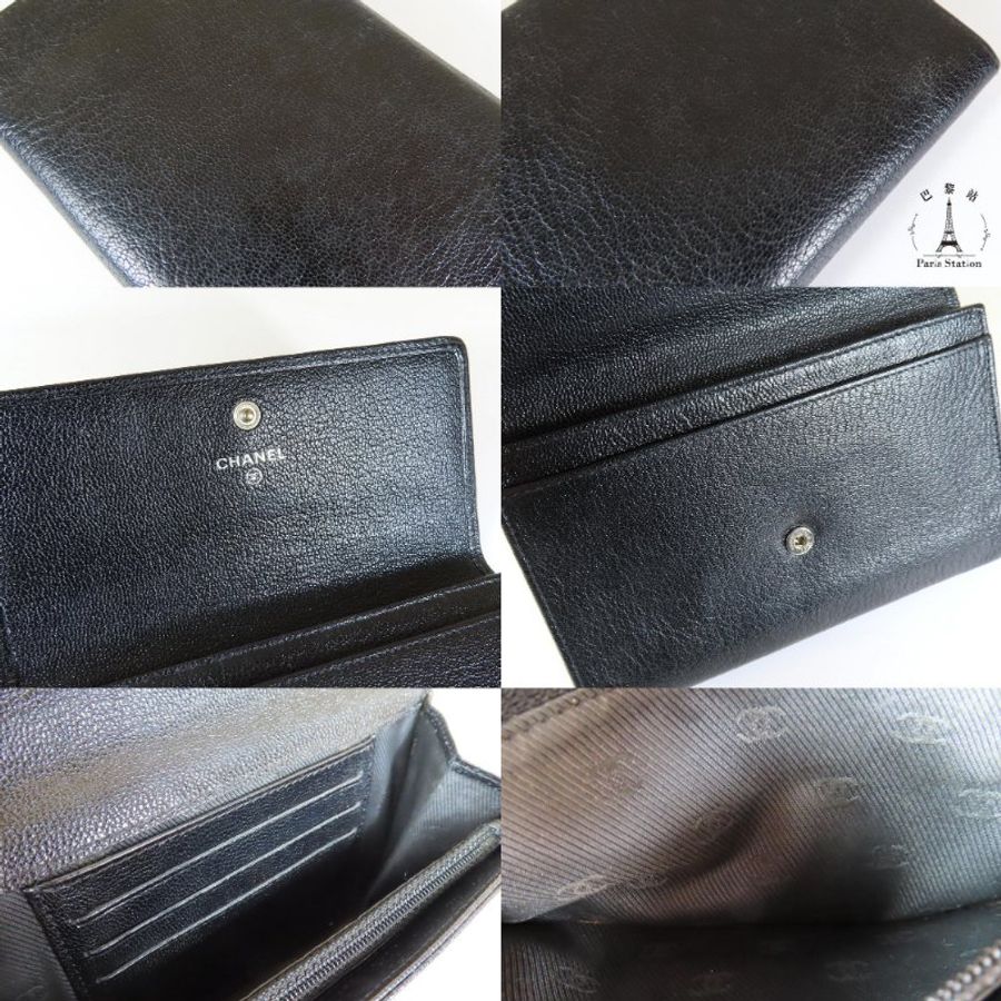 【巴黎站二手名牌專賣店】＊現貨＊CHANEL 香奈兒 真品＊黑牛皮銀圓雙C LOGO釦式中夾-5