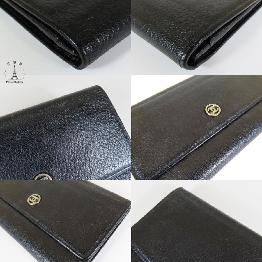 【巴黎站二手名牌專賣店】＊現貨＊CHANEL 香奈兒 真品＊黑牛皮銀圓雙C LOGO釦式中夾-6