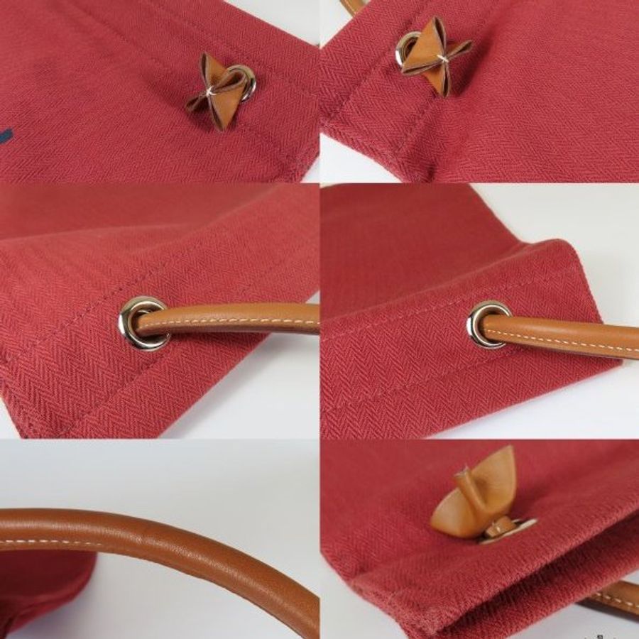 【巴黎站二手名牌專賣店】*現貨*HERMES 愛馬仕 真品*D刻經典Aline grooming bag字母LOGO磚紅色帆布肩背斜背包-5