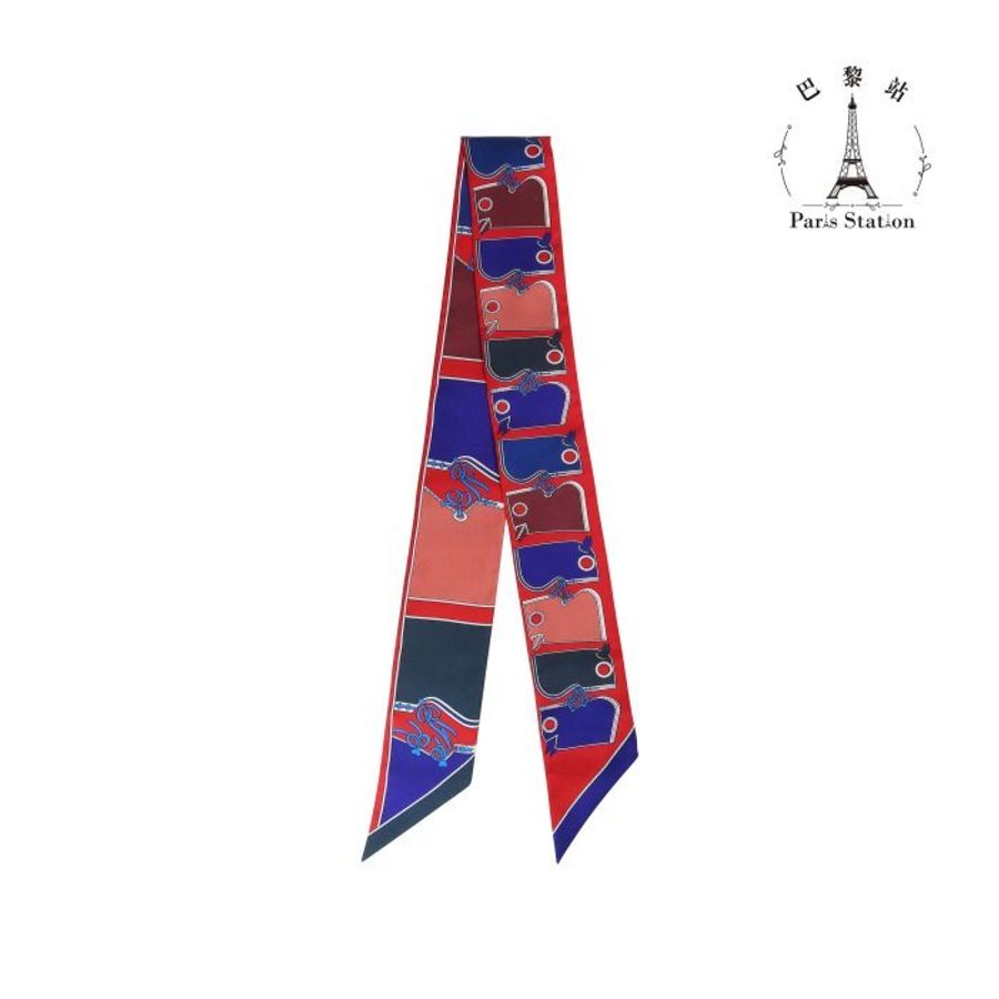 【巴黎站二手名牌專賣店】*全新現貨*HERMES 愛馬仕 真品*紅底紫黑粉棕馬頭TWILLY單條-4