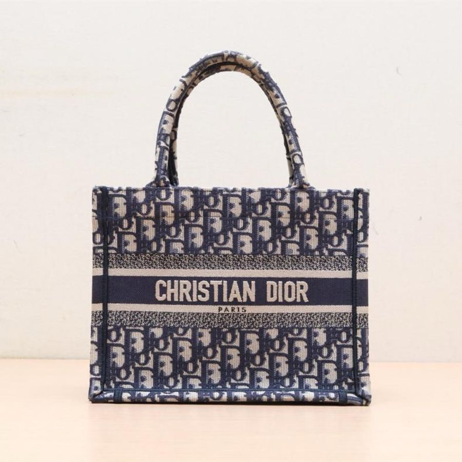 DIOR(迪奧) Book Tote 小號 26.5 藍色 帆布 Oblique印花字母刺繡 藍色 帆布-0