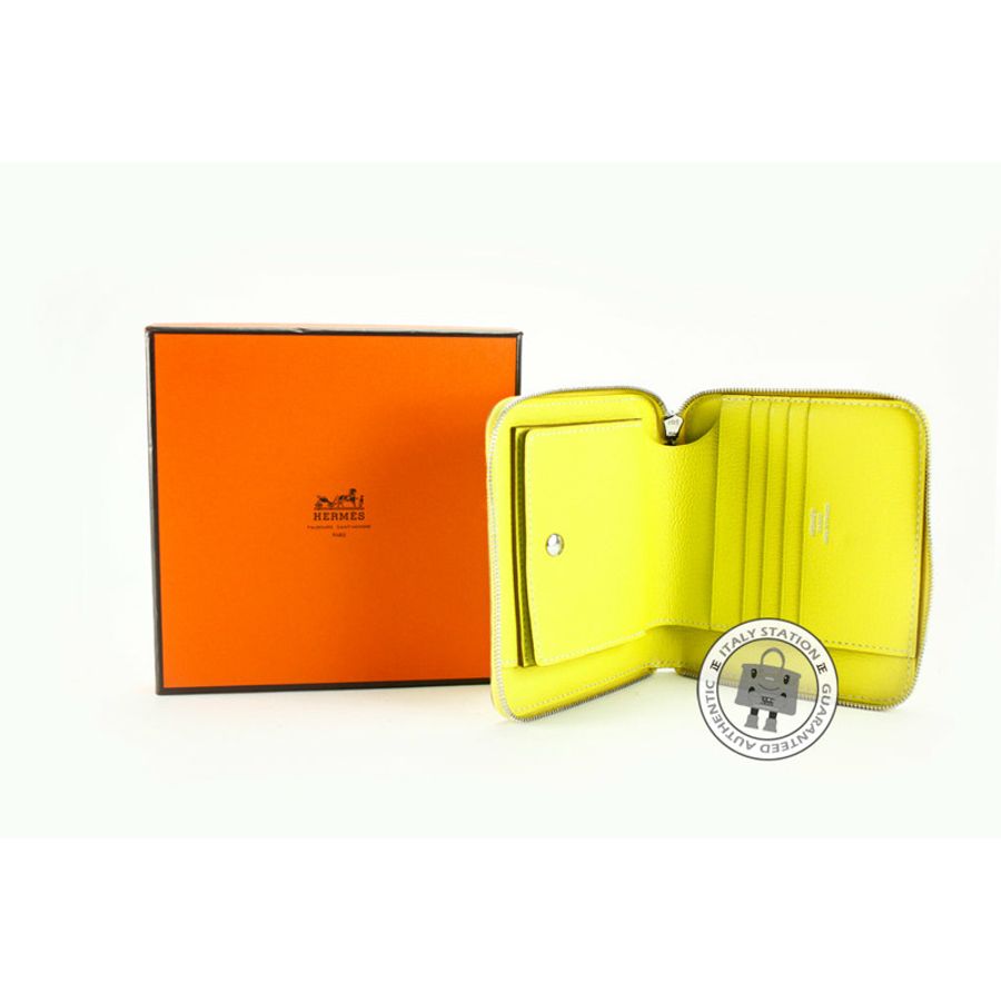 Hermes Evelyne H Dots Zip Lime / 9R Goat Short Wallet Phw-3