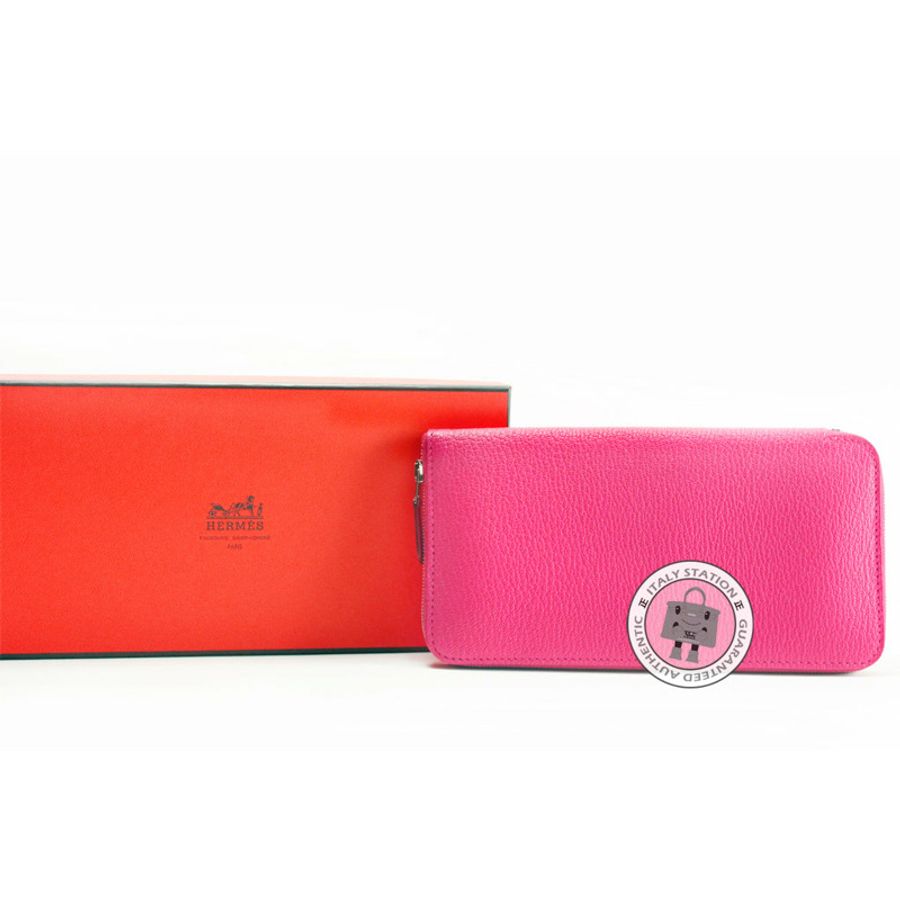 Hermes Evelyne H Dots Zip Rose Tyrien / CKE5 Chevre Long Wallet Phw-2