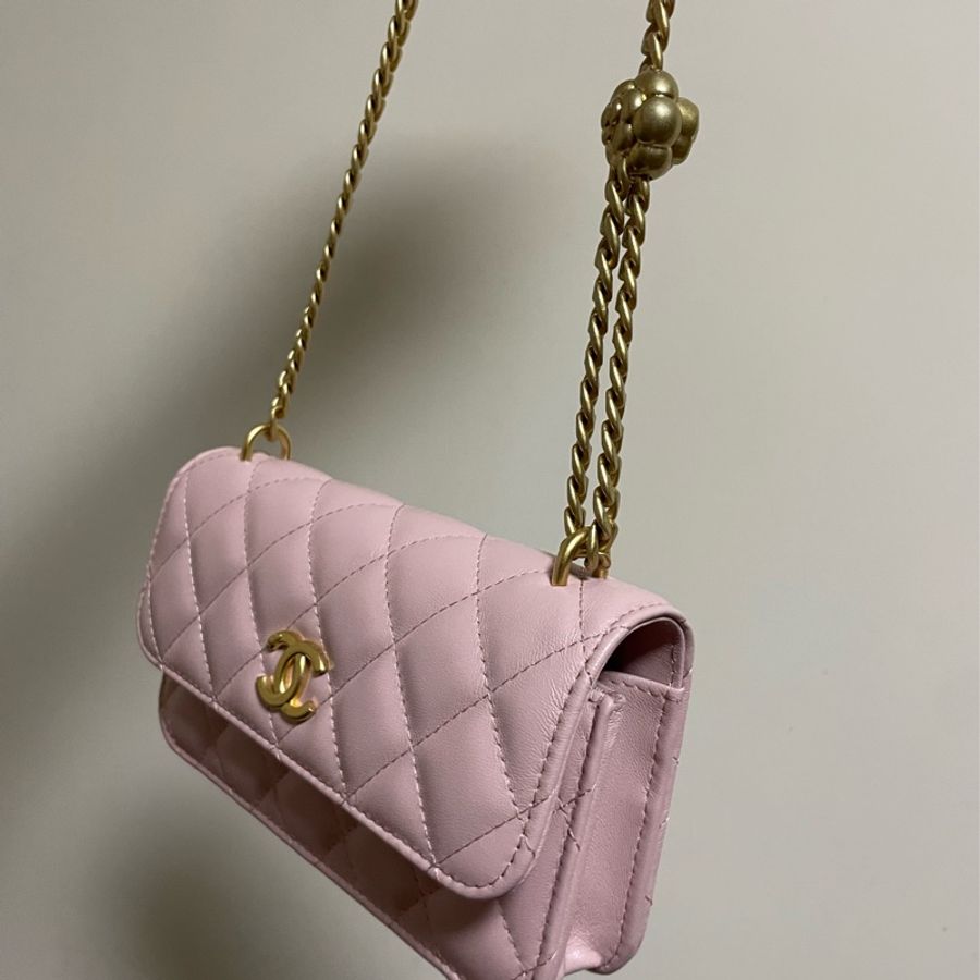 99% new Pink Lambskin Mini Chain Bag-3