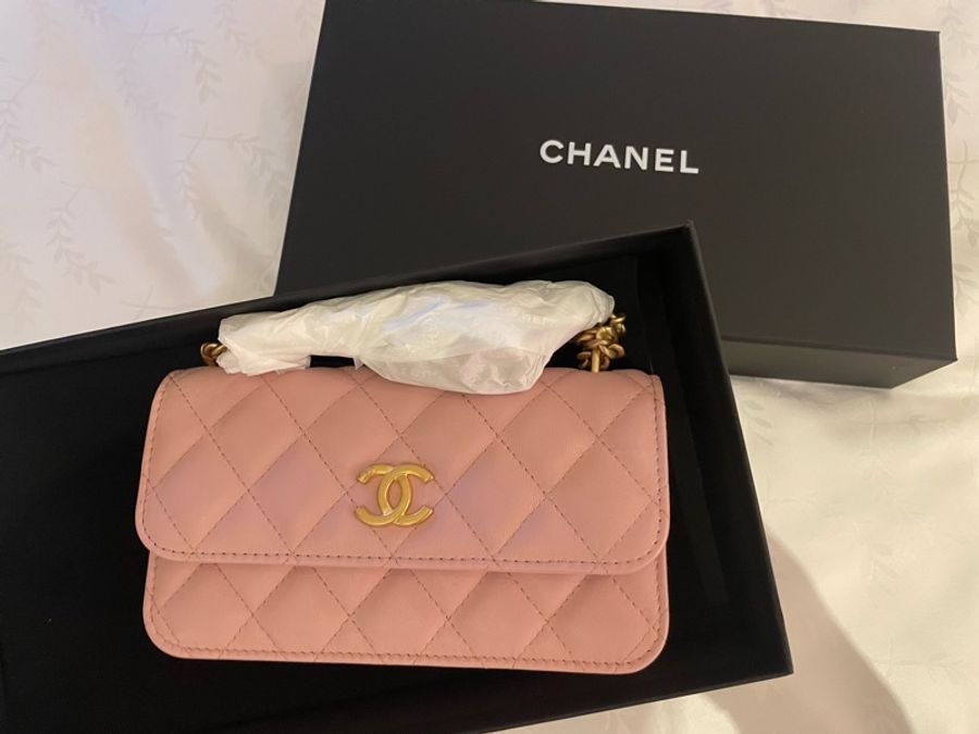 99% new Pink Lambskin Mini Chain Bag-4