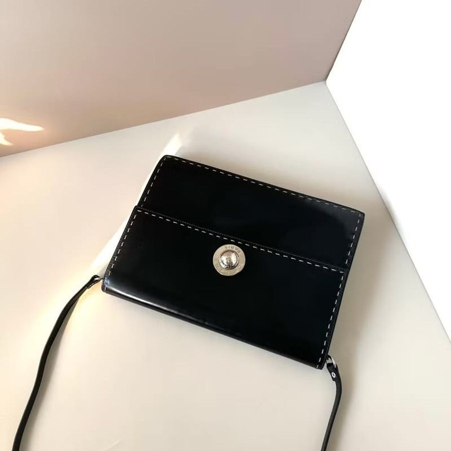 【LA LUNE】稀有中古二手Celine星球黑銀色皮革信封單肩手袋斜側揹背小包 Vintage-0