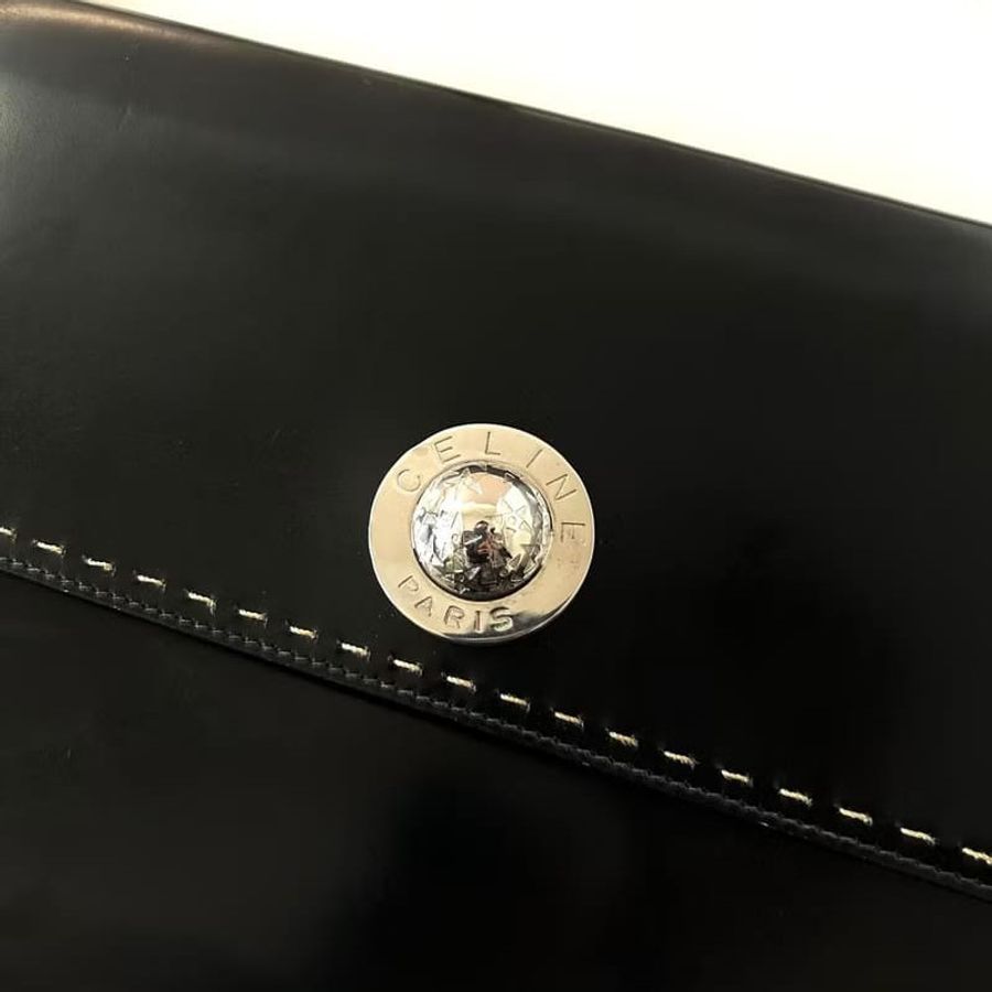 【LA LUNE】稀有中古二手Celine星球黑銀色皮革信封單肩手袋斜側揹背小包 Vintage-1