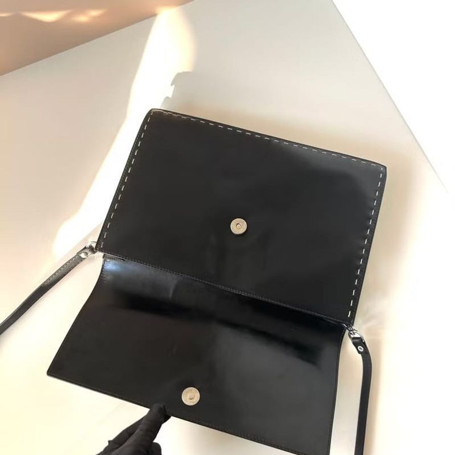 【LA LUNE】稀有中古二手Celine星球黑銀色皮革信封單肩手袋斜側揹背小包 Vintage-2