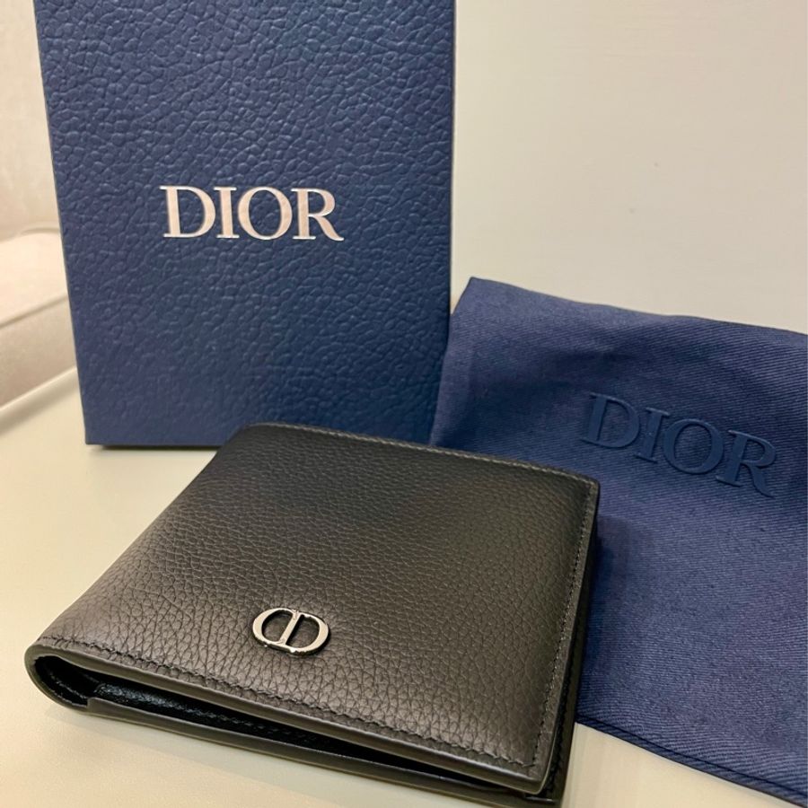 Dior 男款短夾 黑色顆粒小牛皮飾有 CD Icon 標誌 有零錢袋-2