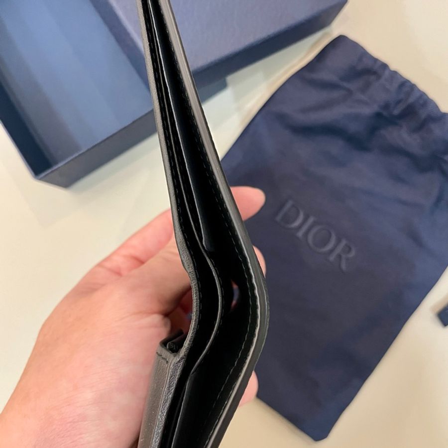 Dior 男款短夾 黑色顆粒小牛皮飾有 CD Icon 標誌 有零錢袋-4