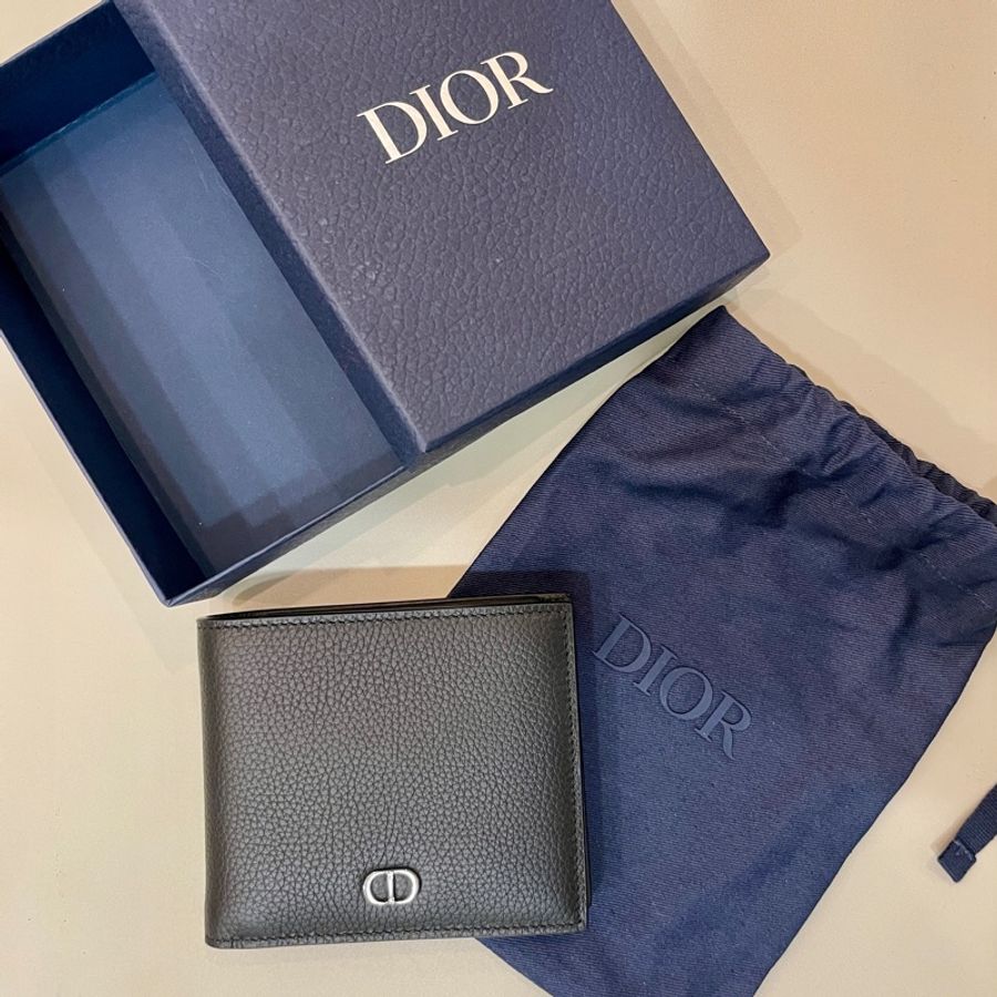 Dior 男款短夾 黑色顆粒小牛皮飾有 CD Icon 標誌 有零錢袋-5