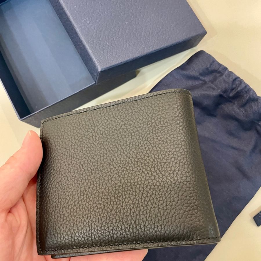 Dior 男款短夾 黑色顆粒小牛皮飾有 CD Icon 標誌 有零錢袋-6