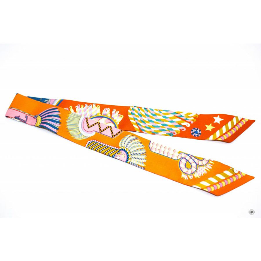 Hermes H063983 Epaulettes DE Gala Twilly CS8ORANGE8VERT/JAUNE / 12 Silk Silk & Scarf-0