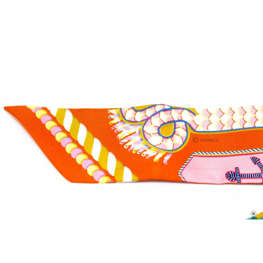 Hermes H063983 Epaulettes DE Gala Twilly CS8ORANGE8VERT/JAUNE / 12 Silk Silk & Scarf-1
