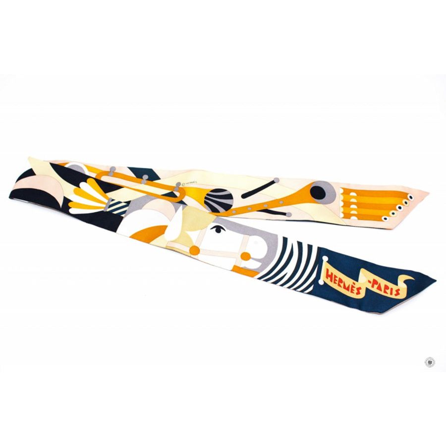 Hermes H064006 Prade EN Fanfare Twilly Aj/noir/caramel/gris / 08 Silk Silk & Scarf-0