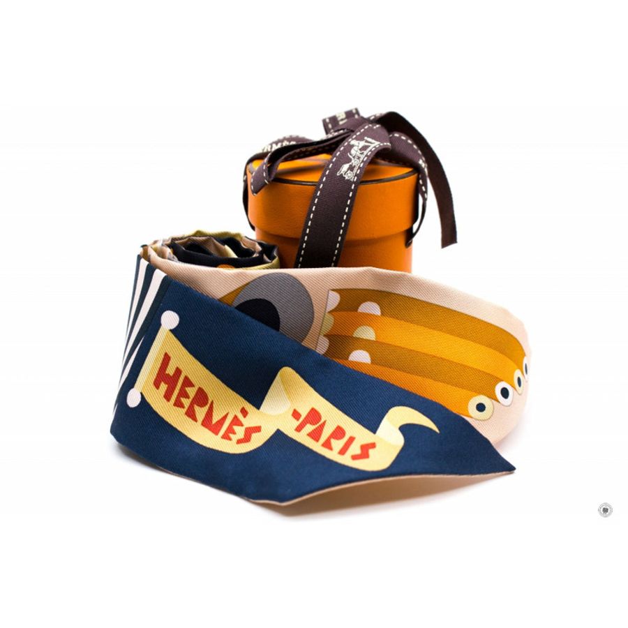 Hermes H064006 Prade EN Fanfare Twilly Aj/noir/caramel/gris / 08 Silk Silk & Scarf-2